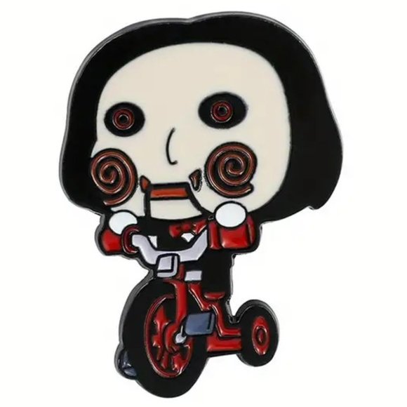 SAW Jigsaw Pin On Bicycle Billy The Puppet Enamel Bike Horror Movie Metal Charm - Picture 1 of 4